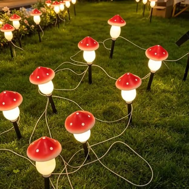String Light Outdoor - Солнечные гирлянды-грибы, водонепроницаемые уличные светильники на